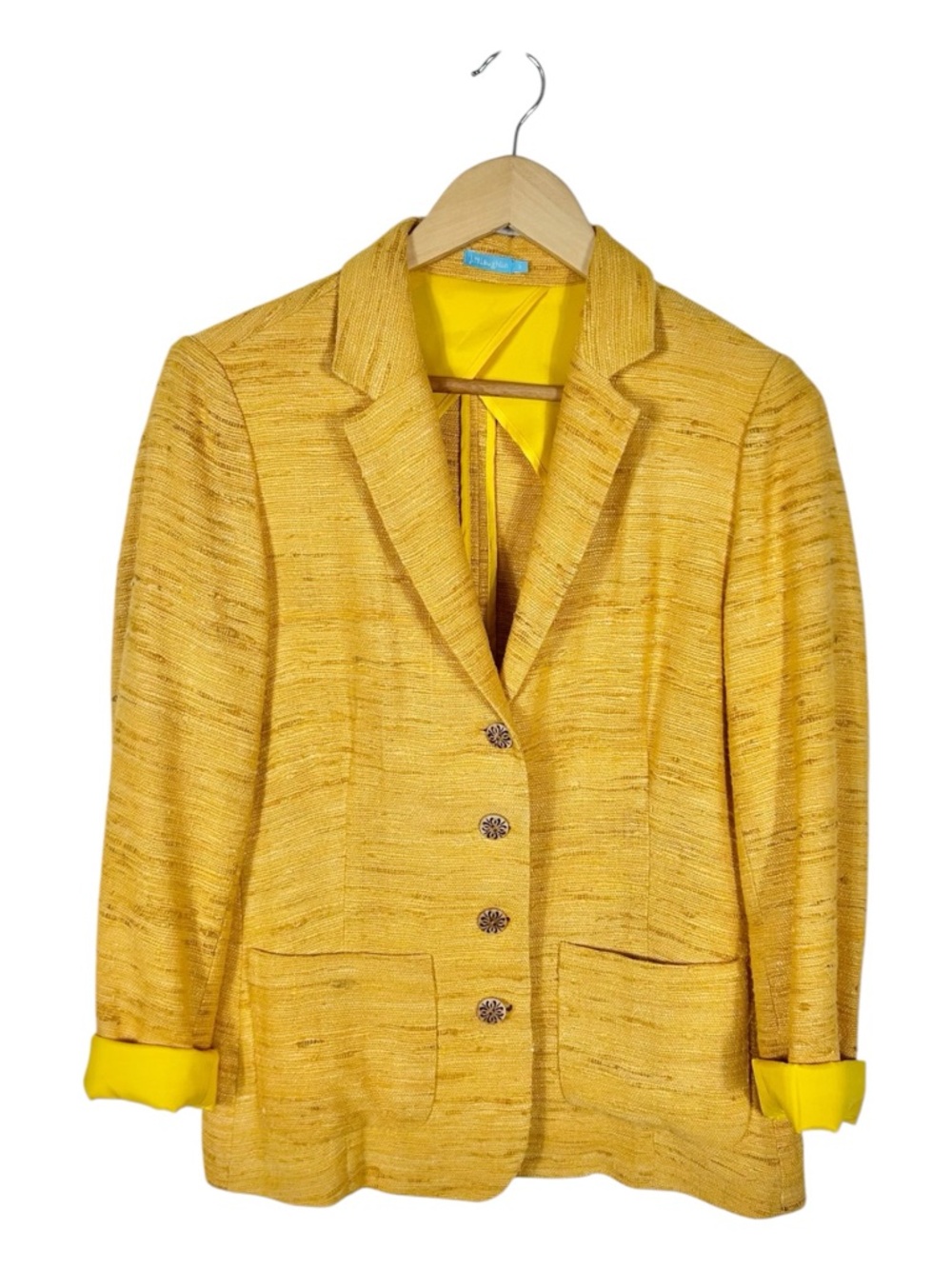 J. McLaughlin‎ Yellow 100% Silk Blazer Jacket Size 6